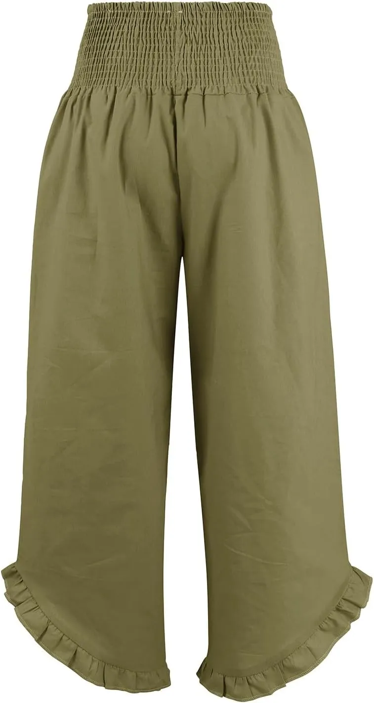 Palazzo Pants for Women Linen Elastic Waist Summer Wide Leg Pants with Pockets Smocked Loose Casual Vacation Outfits