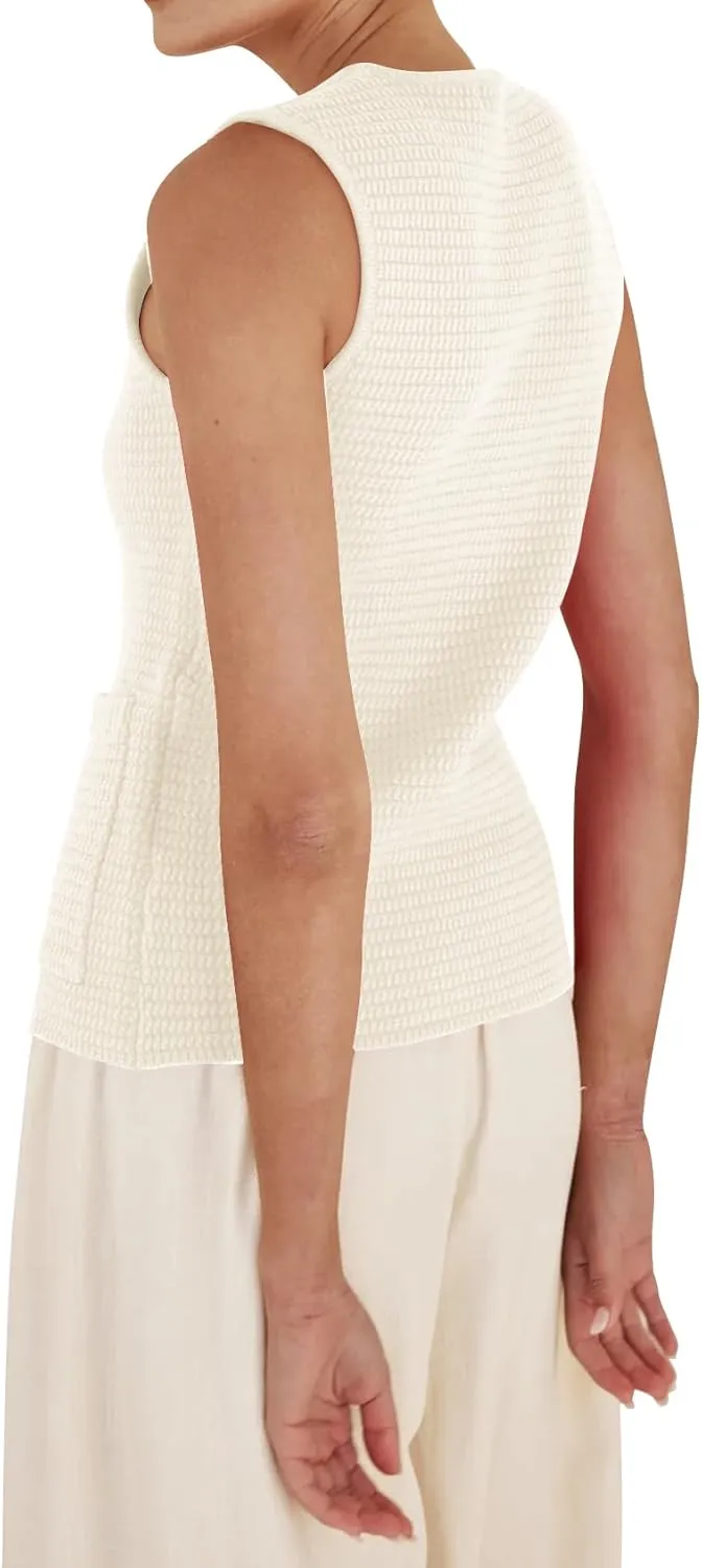 PEHMEA Women's Sweater Vest Sleeveless Button Down Spring Summer Tank Tops Trendy Cardigan Sweater Vests with Pockets