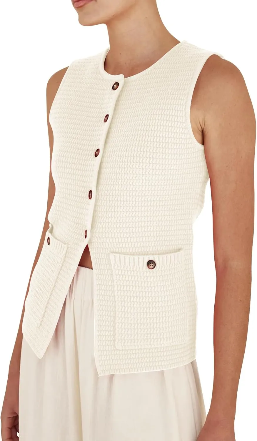 PEHMEA Women's Sweater Vest Sleeveless Button Down Spring Summer Tank Tops Trendy Cardigan Sweater Vests with Pockets