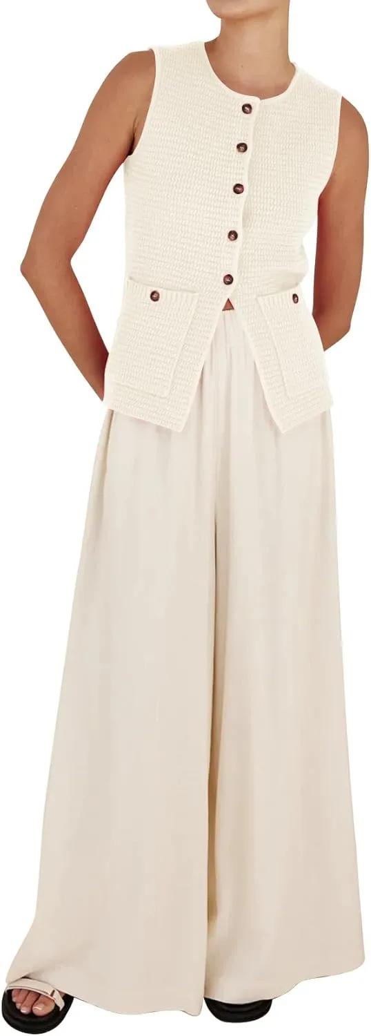 PEHMEA Women's Sweater Vest Sleeveless Button Down Spring Summer Tank Tops Trendy Cardigan Sweater Vests with Pockets