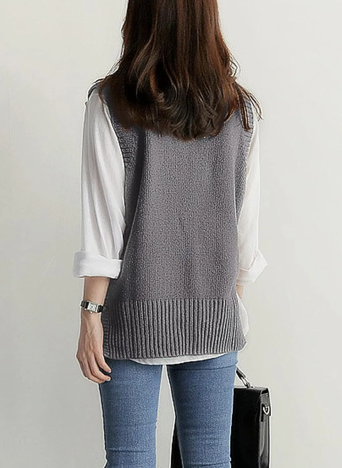 PEIQI Womens Sweater Vest Crop Knitted Sleeveless Sweaters Solid Casual Basic Tops