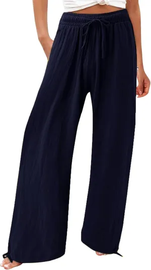 Petite Linen Pants Capri Summer Palazzo Wide Leg Linen Pant Women's Cotton Trousers Suits