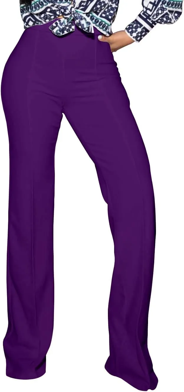 PINSV Women's High Waisted Stretchy Bootcut Pull On Dress Pants Casual Work Pants