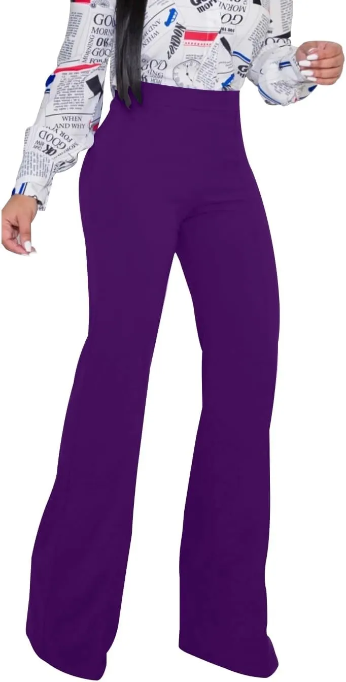 PINSV Women's High Waisted Stretchy Bootcut Pull On Dress Pants Casual Work Pants