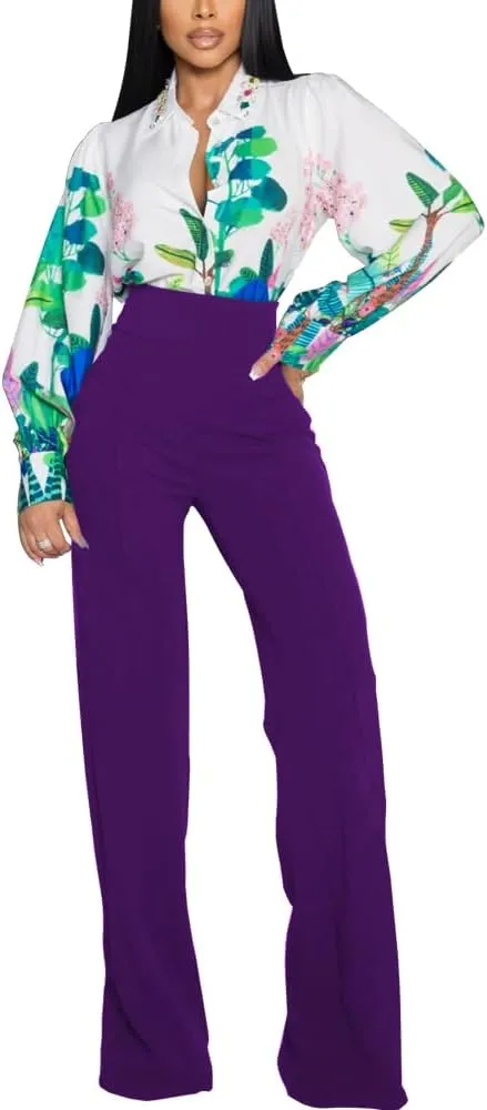 PINSV Women's High Waisted Stretchy Bootcut Pull On Dress Pants Casual Work Pants