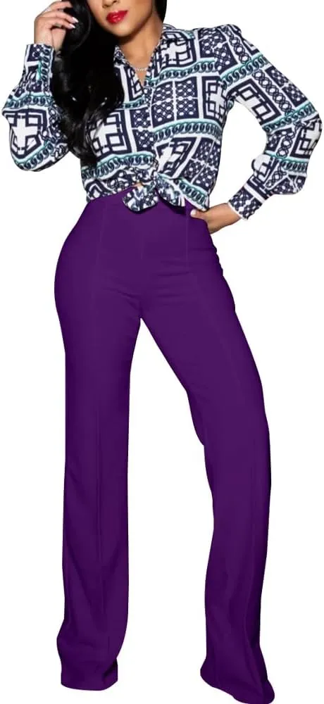 PINSV Women's High Waisted Stretchy Bootcut Pull On Dress Pants Casual Work Pants