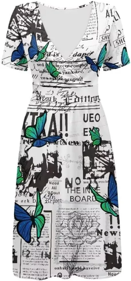 Pinupub Women Short Sleeve Wrap V Neck Dress Novelty Cute Graphic Casual Aloha Luau Party Dresses