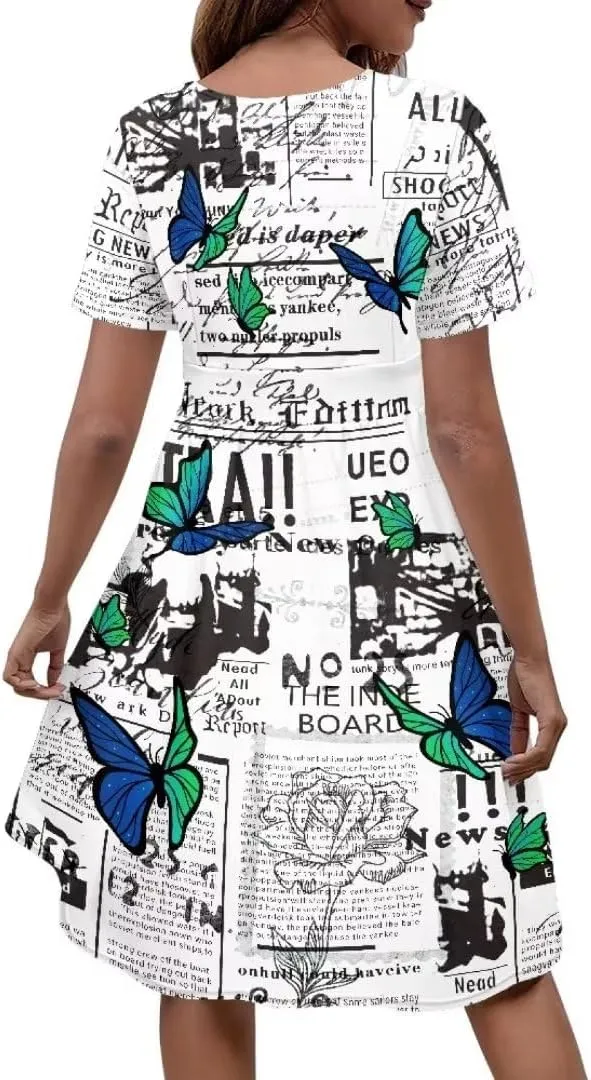 Pinupub Women Short Sleeve Wrap V Neck Dress Novelty Cute Graphic Casual Aloha Luau Party Dresses