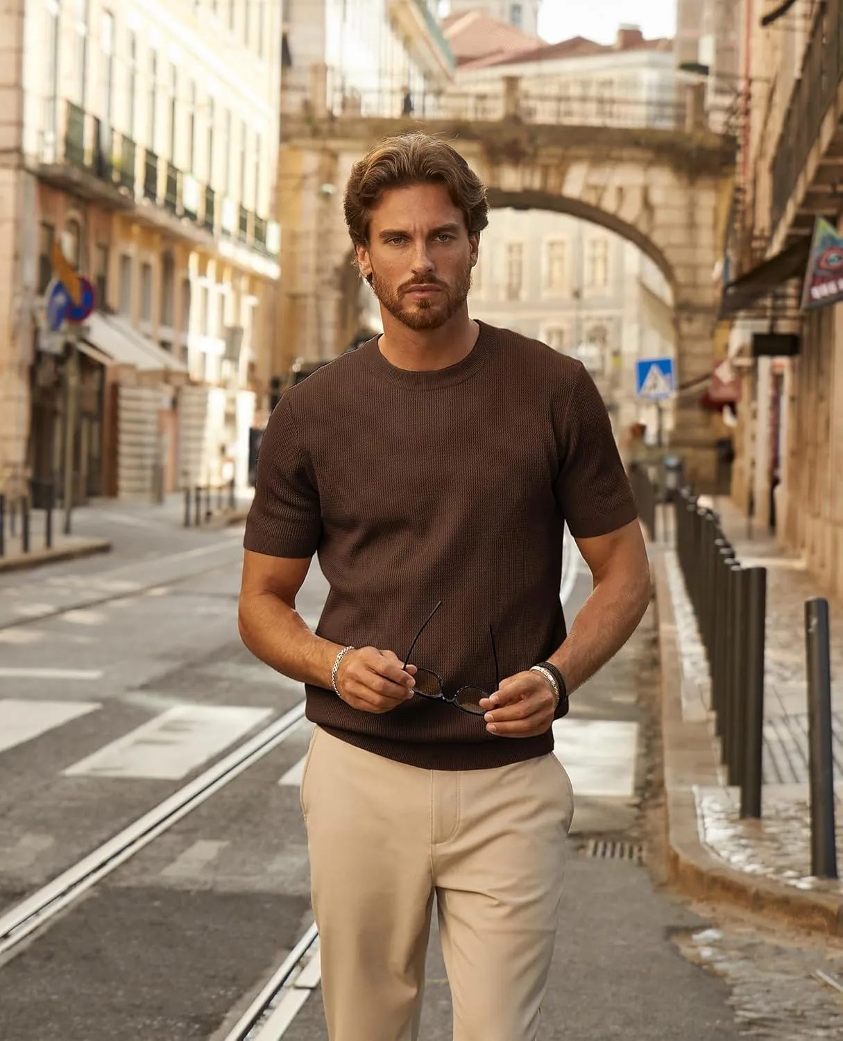 PJ PAUL JONES Mens T-Shirts Knit Short Sleeve Crewneck Shirt Casual Textured Pullover Tees