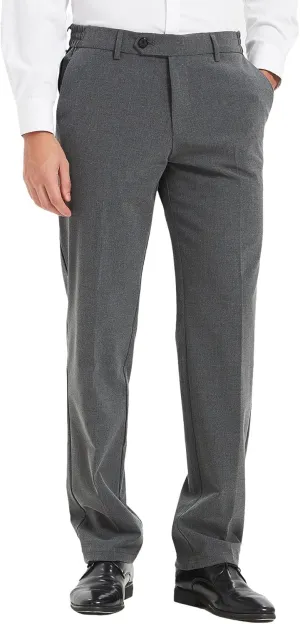 Plaid&Plain Men's Dress Pants with Elastic Waistband and Stretchy Fabric Straight Fit