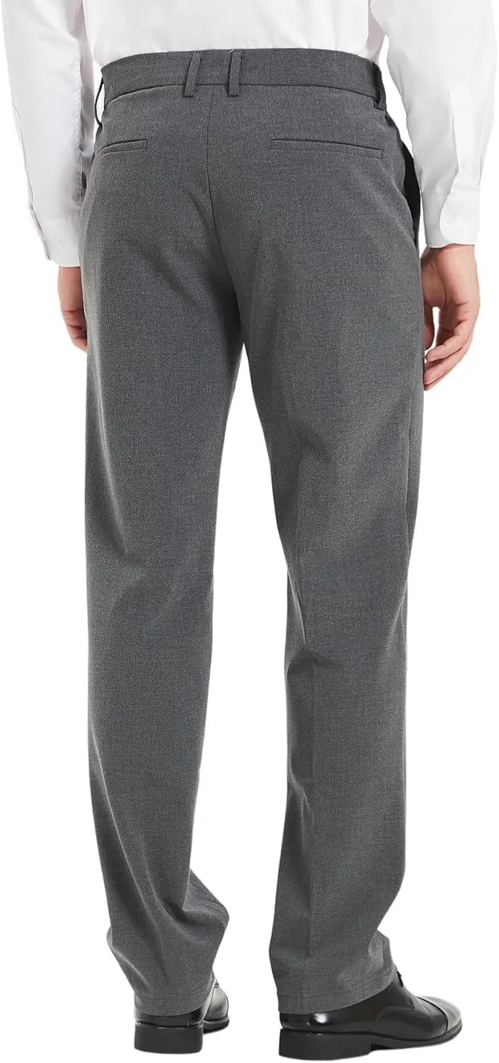 Plaid&Plain Men's Dress Pants with Elastic Waistband and Stretchy Fabric Straight Fit