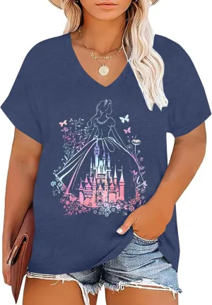 Plus Size Magic Kingdom Shirts for Women Castle Graphic T Shirt Cute Holiday Shirt Princess Tee Funny Vacation Tops