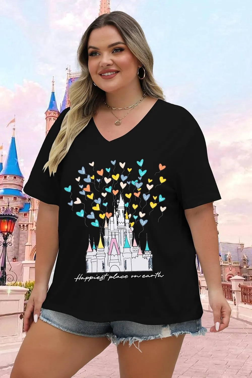 Plus Size Magic Kingdom Shirts for Women Castle Graphic T Shirt Cute Holiday Shirt Princess Tee Funny Vacation Tops