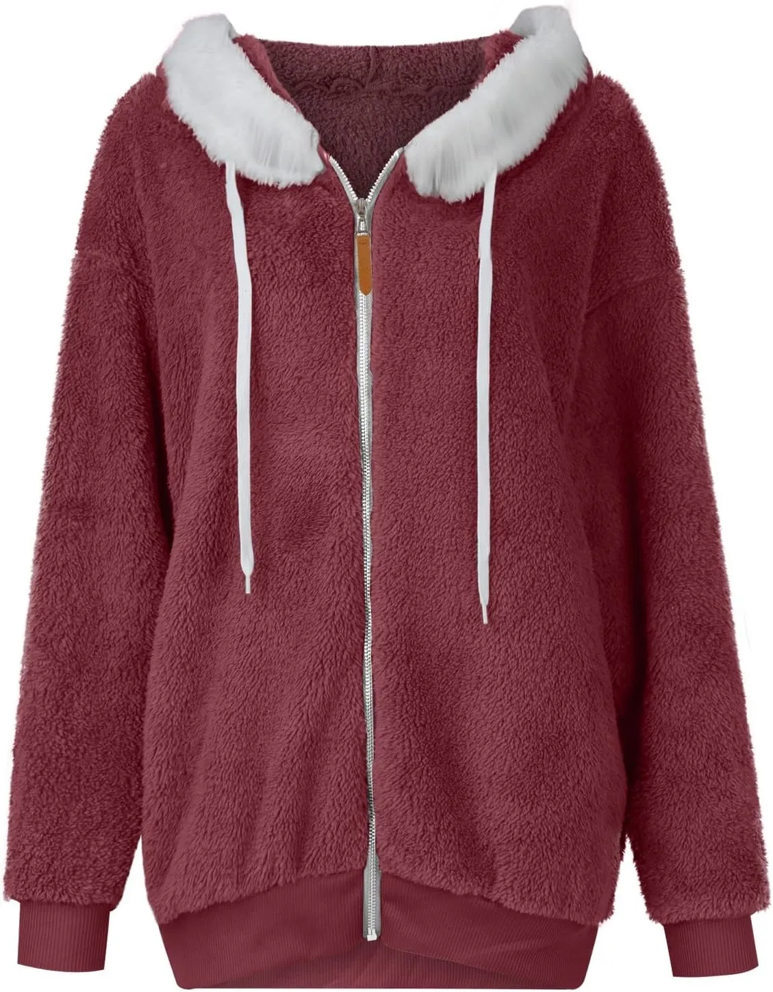 Plus Size Winter Coats For Women Full Zip Oversized Fleece Sherpa Jacket Drawstring Fuzzy Hooded Outerwear w/Pockets