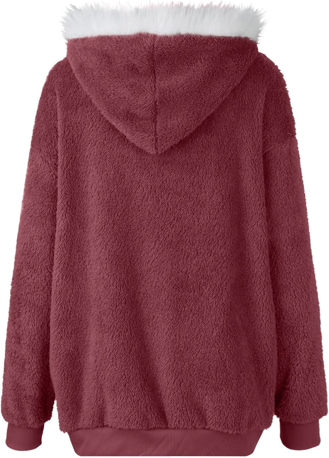 Plus Size Winter Coats For Women Full Zip Oversized Fleece Sherpa Jacket Drawstring Fuzzy Hooded Outerwear w/Pockets