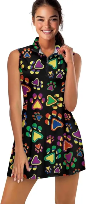 POLERO Women Sports Dress with Shorts 1/4 Zip Sleeveless Golf Tennis Dress Workout Athletic Dress