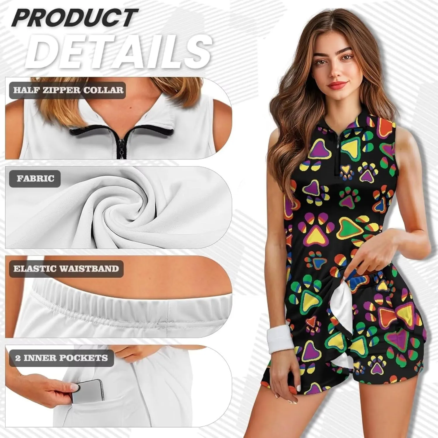 POLERO Women Sports Dress with Shorts 1/4 Zip Sleeveless Golf Tennis Dress Workout Athletic Dress