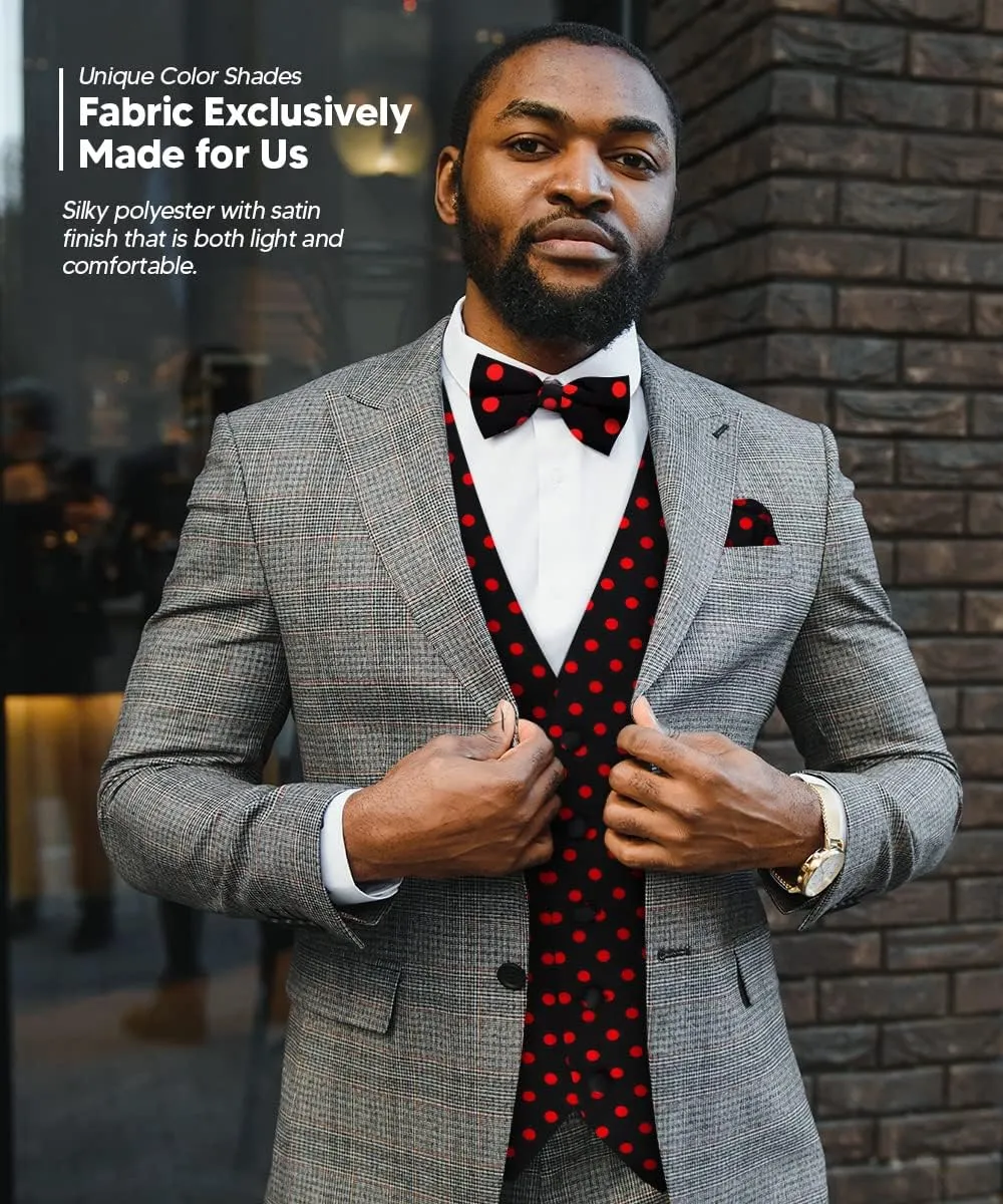 Polka Dot Suit Vest for Men Set of 4 - Vest, Necktie, Bow Tie & Pocket Square