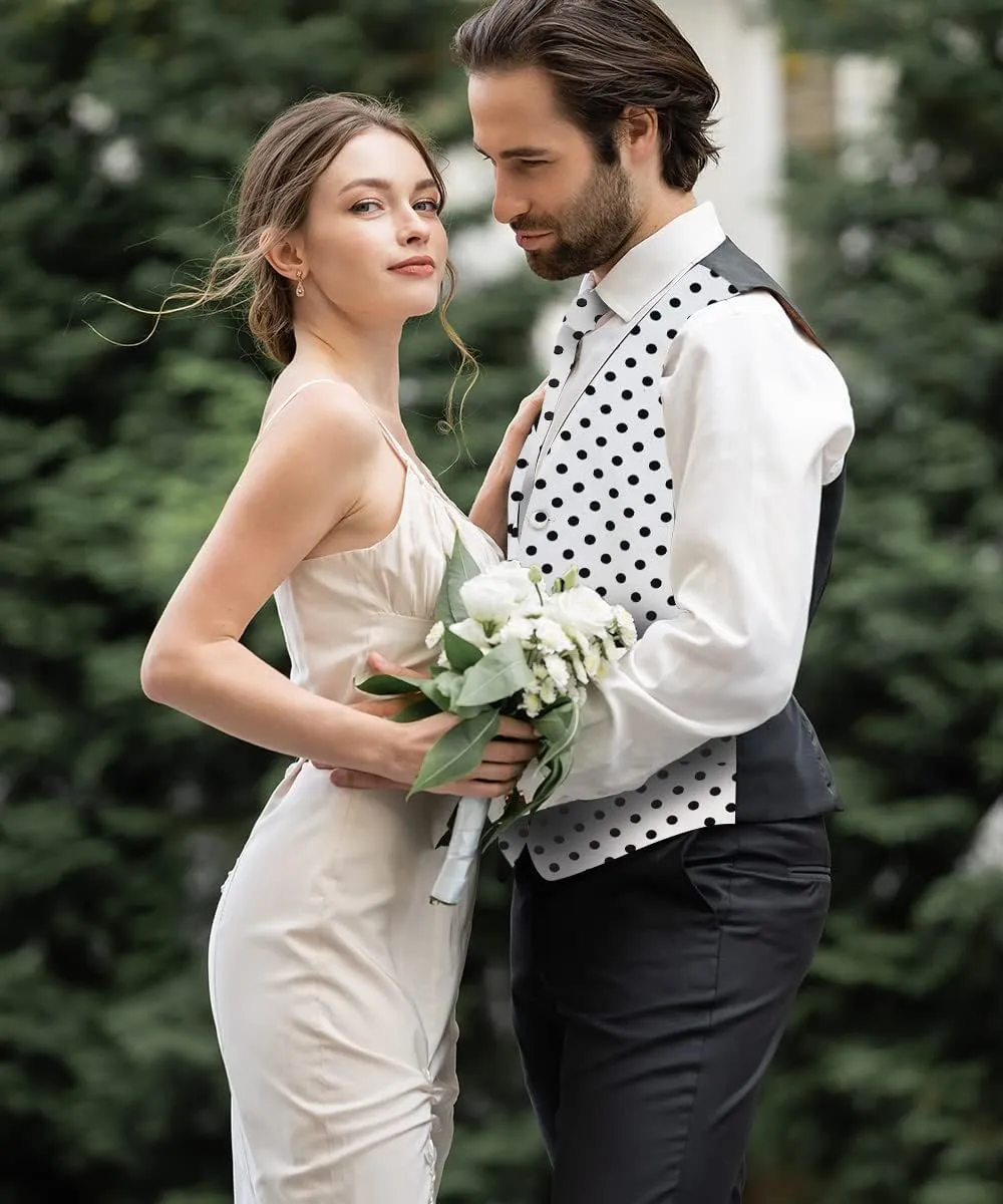 Polka Dot Suit Vest for Men Set of 4 - Vest, Necktie, Bow Tie & Pocket Square