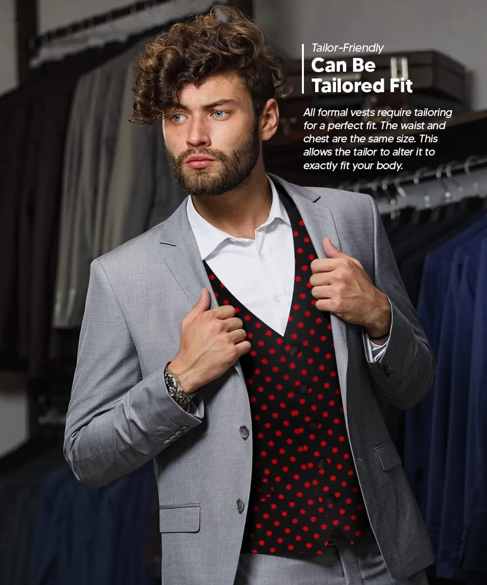 Polka Dot Suit Vest for Men Set of 4 - Vest, Necktie, Bow Tie & Pocket Square