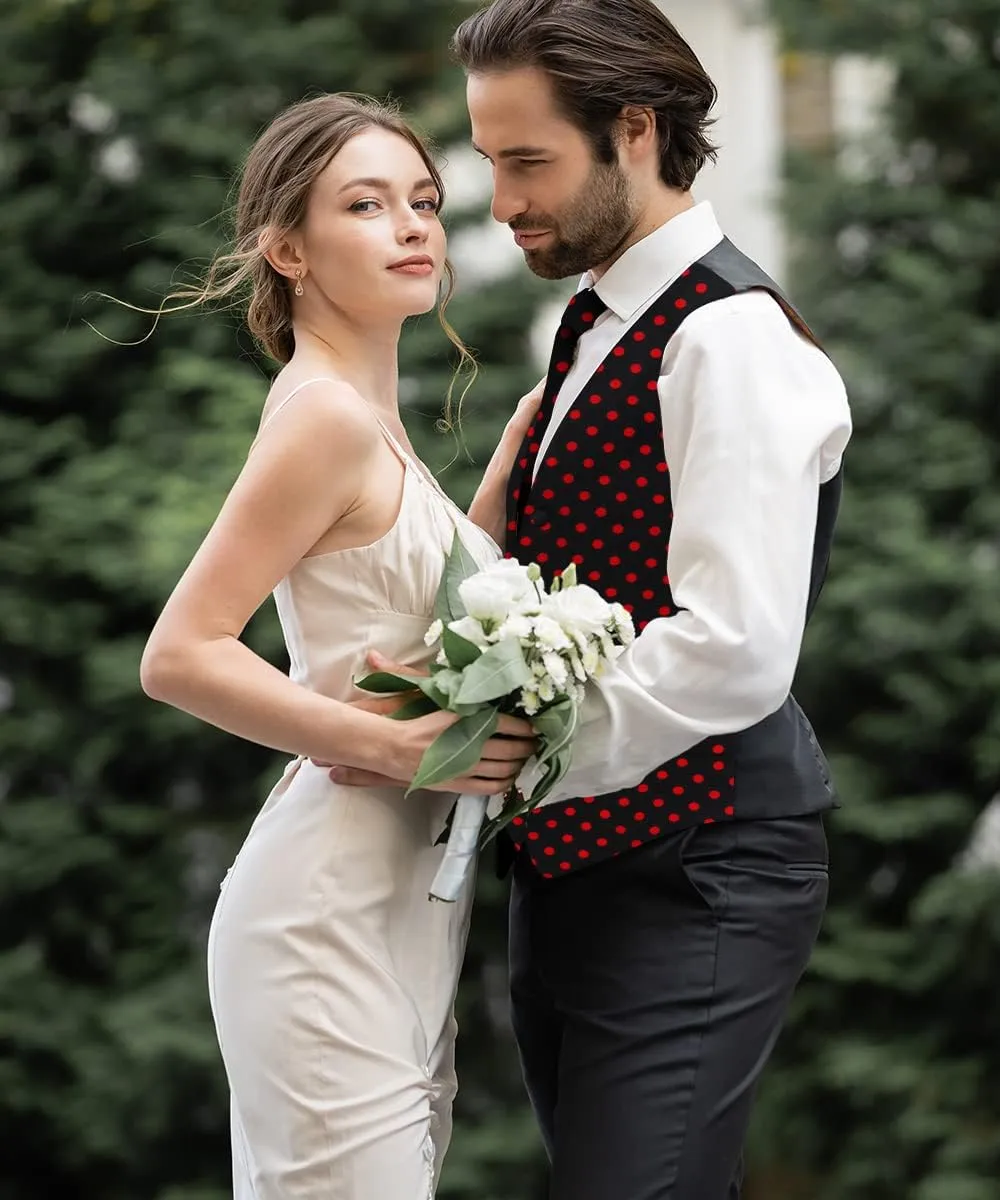 Polka Dot Suit Vest for Men Set of 4 - Vest, Necktie, Bow Tie & Pocket Square