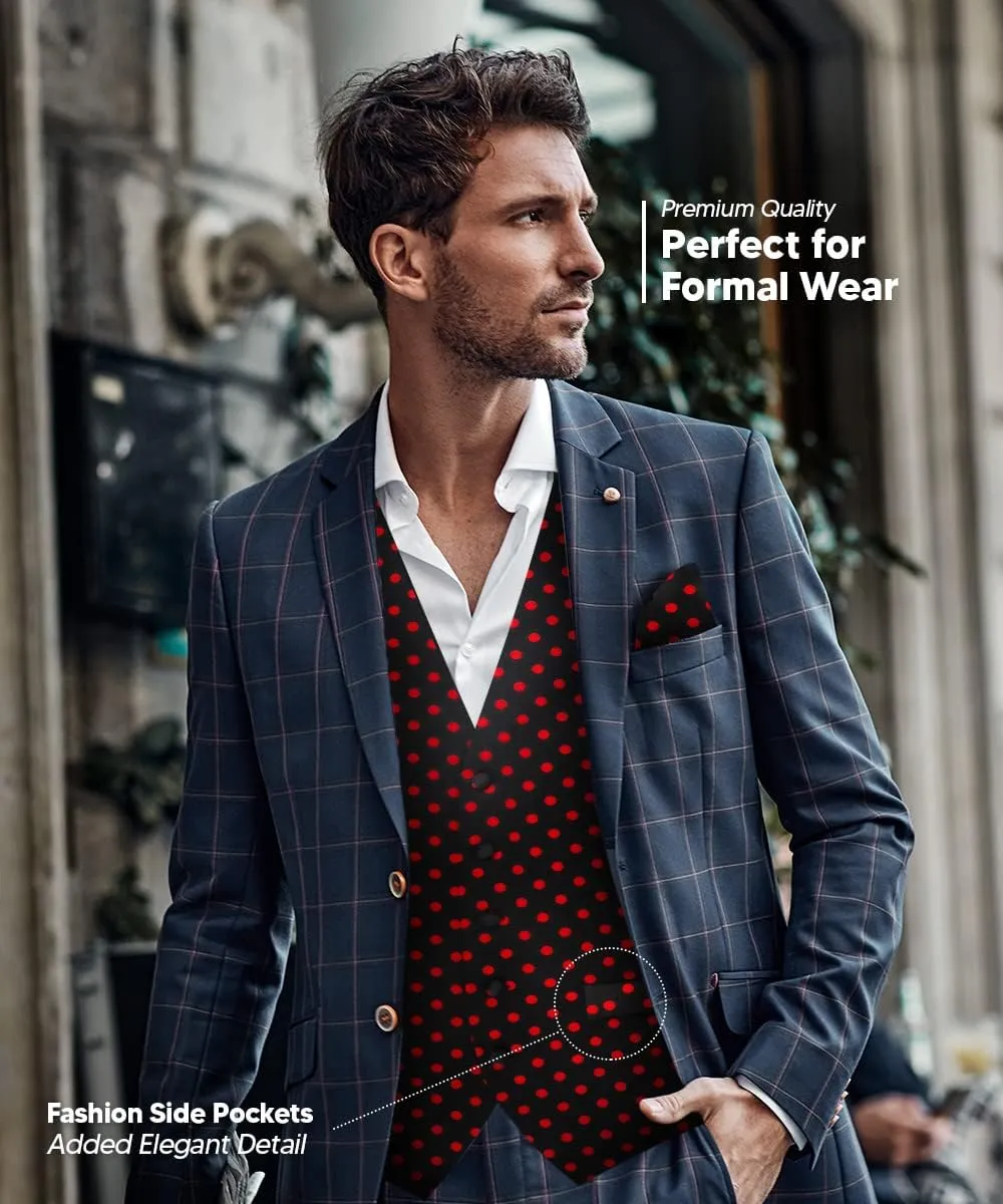 Polka Dot Suit Vest for Men Set of 4 - Vest, Necktie, Bow Tie & Pocket Square