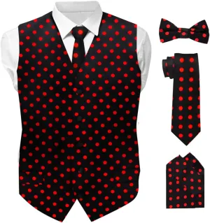 Polka Dot Suit Vest for Men Set of 4 - Vest, Necktie, Bow Tie & Pocket Square
