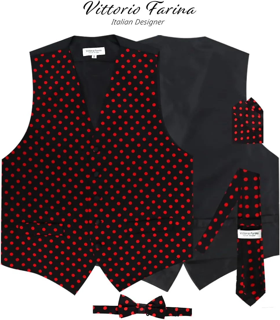 Polka Dot Suit Vest for Men Set of 4 - Vest, Necktie, Bow Tie & Pocket Square