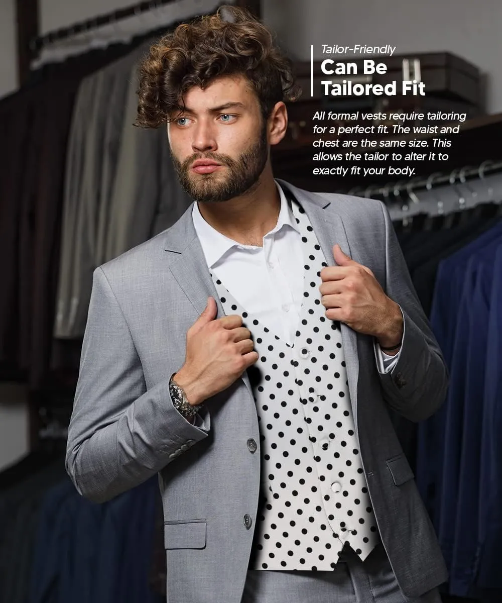 Polka Dot Suit Vest for Men Set of 4 - Vest, Necktie, Bow Tie & Pocket Square