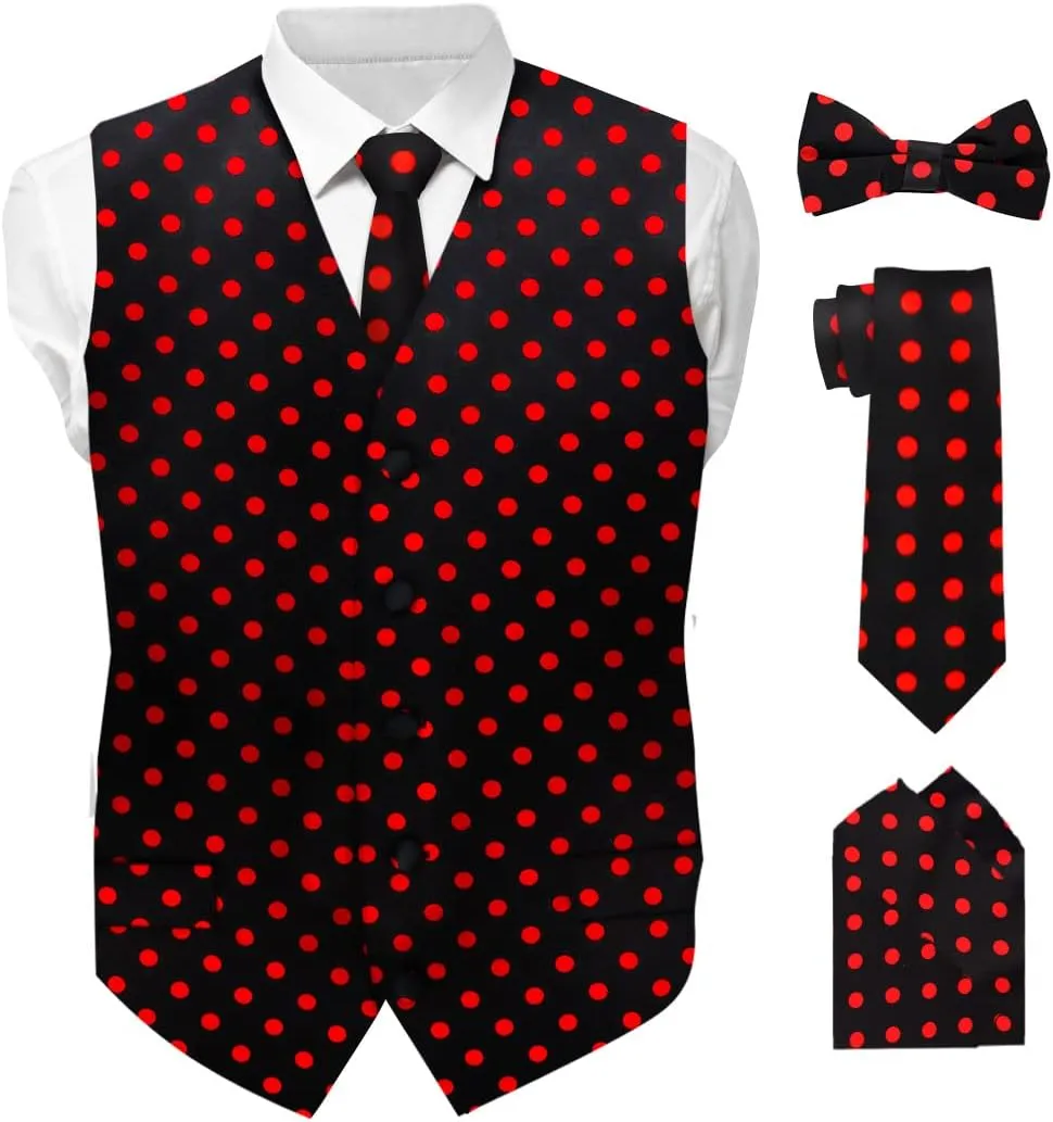 Polka Dot Suit Vest for Men Set of 4 - Vest, Necktie, Bow Tie & Pocket Square