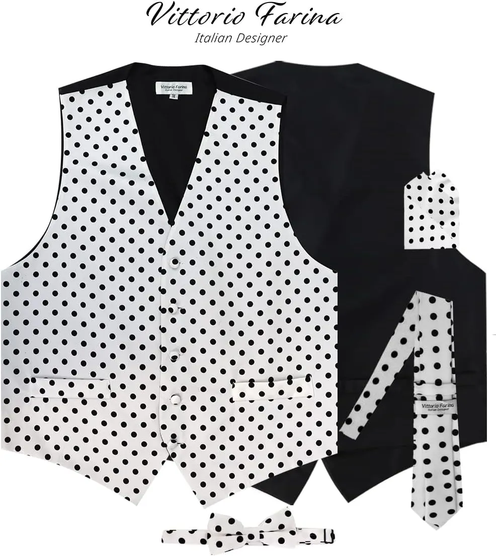 Polka Dot Suit Vest for Men Set of 4 - Vest, Necktie, Bow Tie & Pocket Square