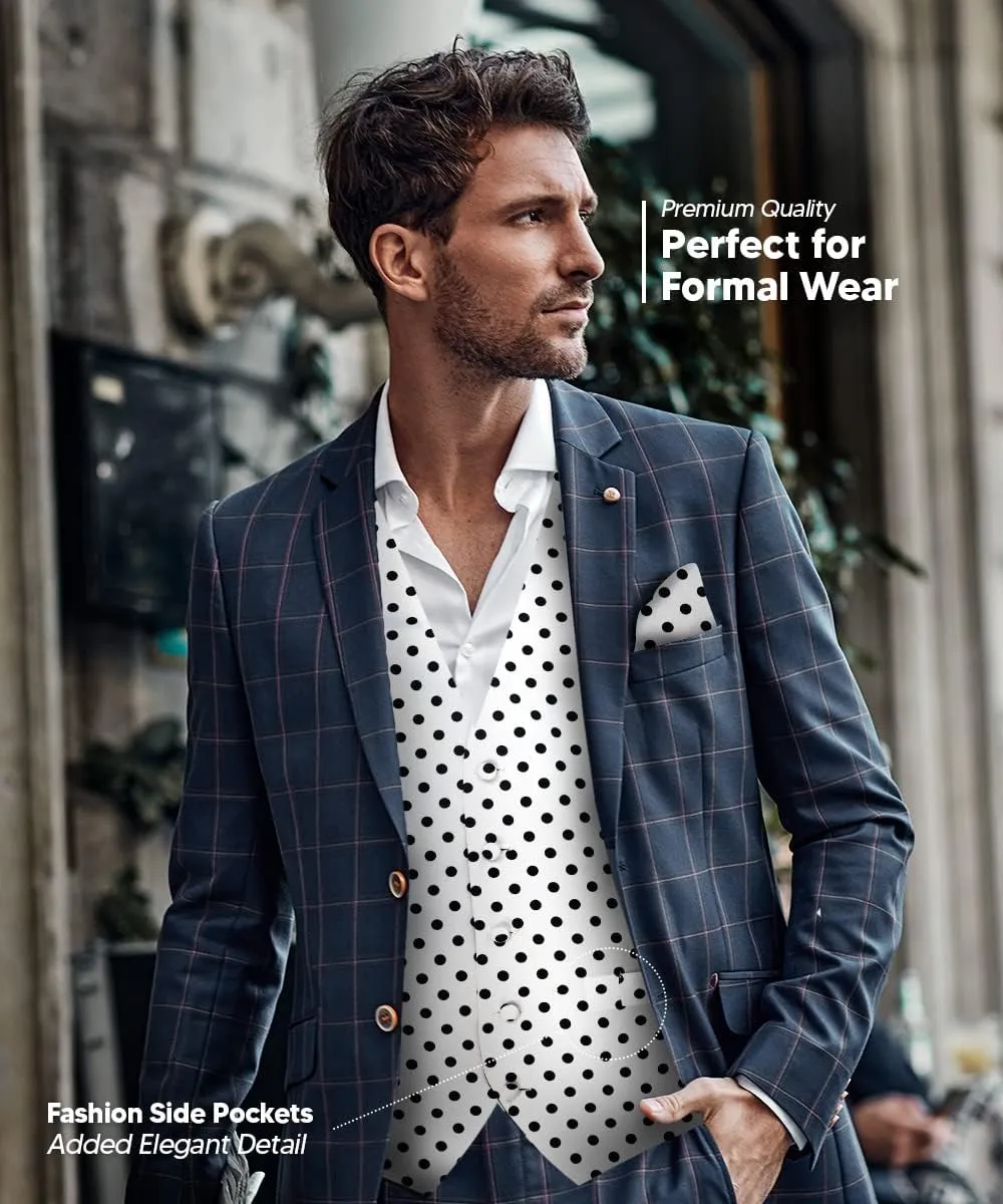Polka Dot Suit Vest for Men Set of 4 - Vest, Necktie, Bow Tie & Pocket Square