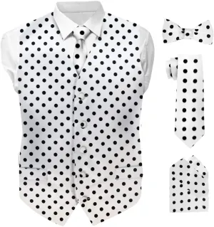 Polka Dot Suit Vest for Men Set of 4 - Vest, Necktie, Bow Tie & Pocket Square