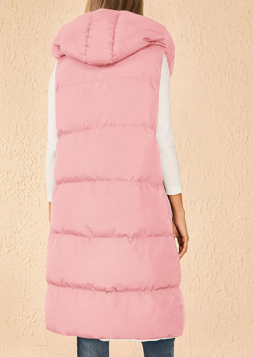 PRETTYGARDEN Womens Long Puffer Vest Fall Winter Trendy Zip Up Sleeveless Coat Down Jacket Quilted Hooded Warm Outerwear
