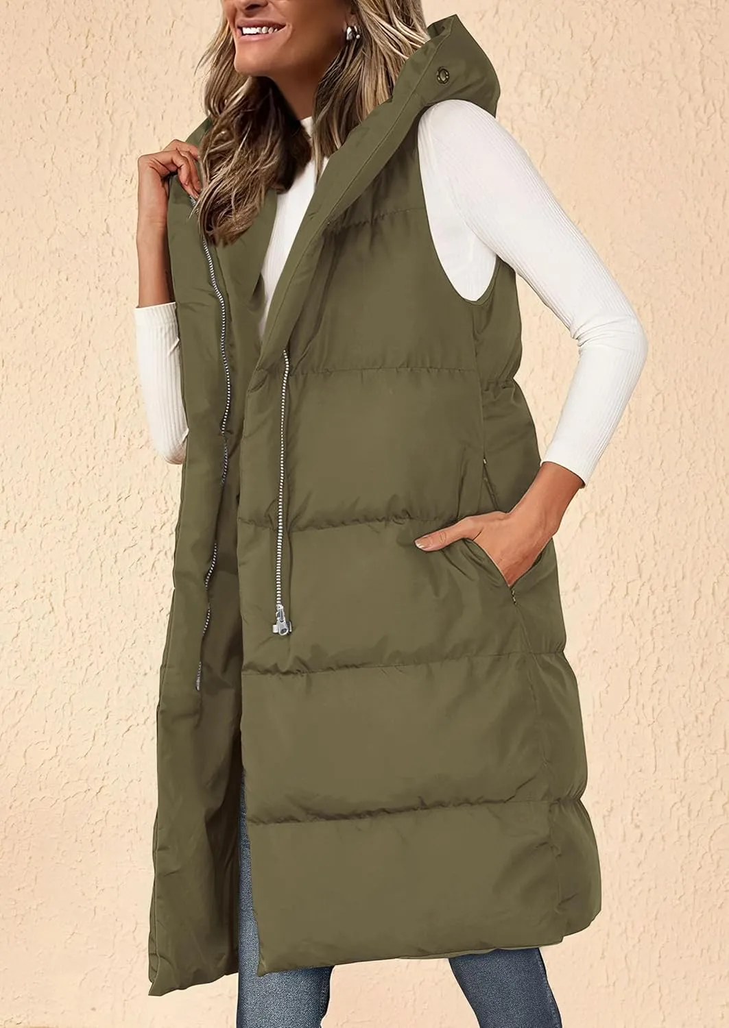 PRETTYGARDEN Womens Long Puffer Vest Fall Winter Trendy Zip Up Sleeveless Coat Down Jacket Quilted Hooded Warm Outerwear