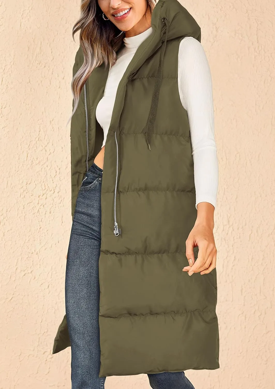 PRETTYGARDEN Womens Long Puffer Vest Fall Winter Trendy Zip Up Sleeveless Coat Down Jacket Quilted Hooded Warm Outerwear