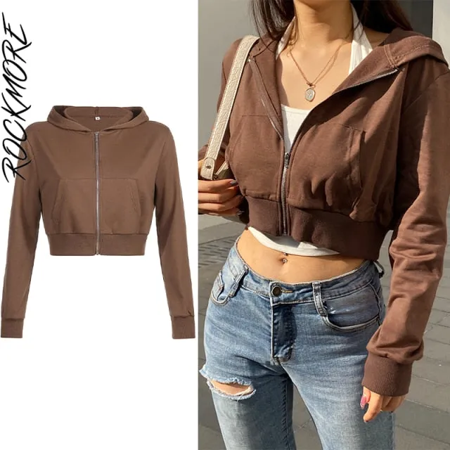 Printed Crop Hooded Jackets Streetwear Vintage Cotton Coats Autumn Casual Women Zip Up Hoodies Female Fairy Grunge