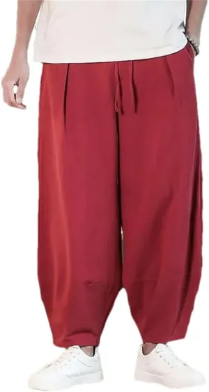 Pulcykp Mens Thin Harem Pants Breathable Solid Trousers Streetwear Loose Joggers Pants