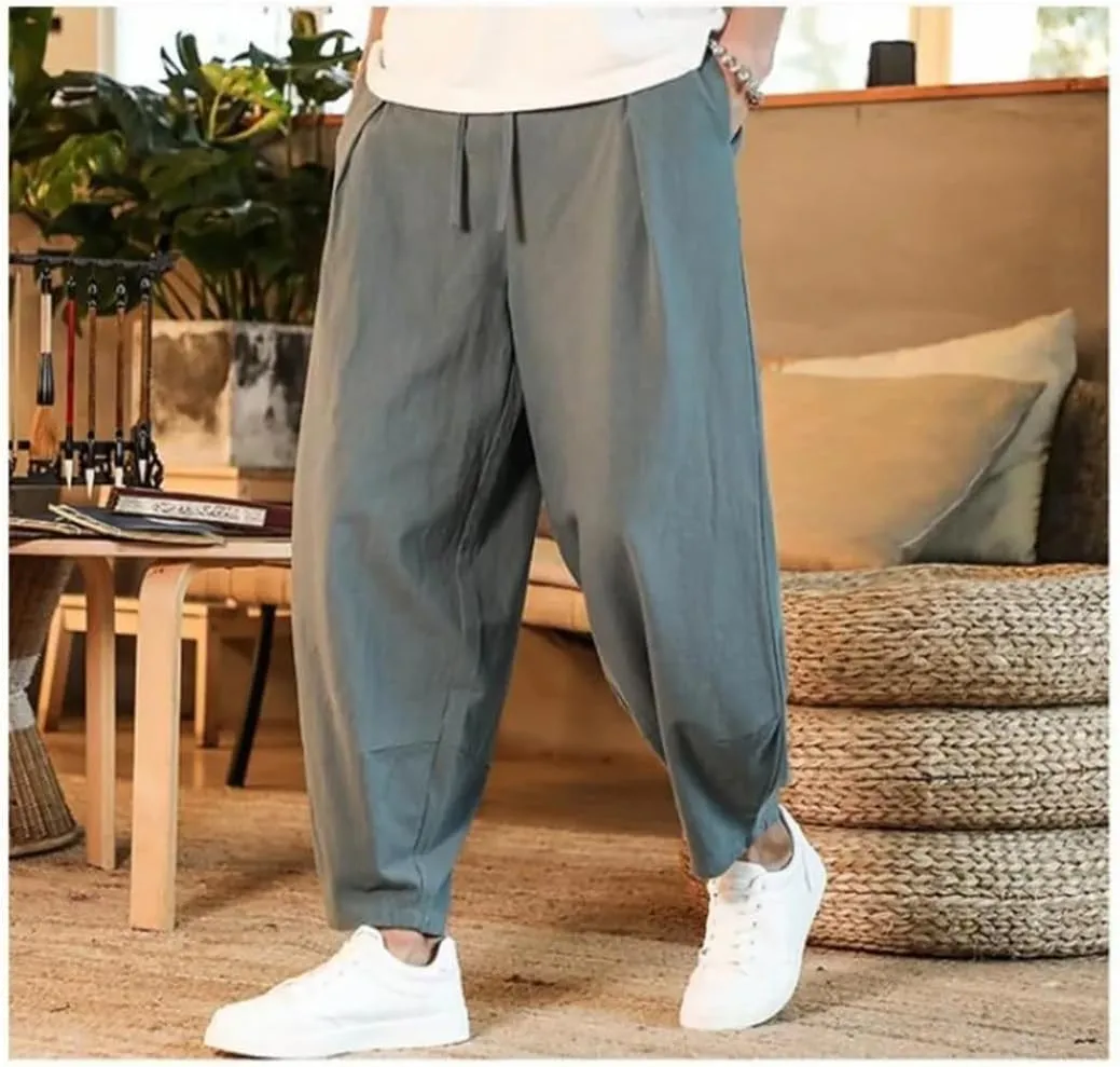 Pulcykp Mens Thin Harem Pants Breathable Solid Trousers Streetwear Loose Joggers Pants