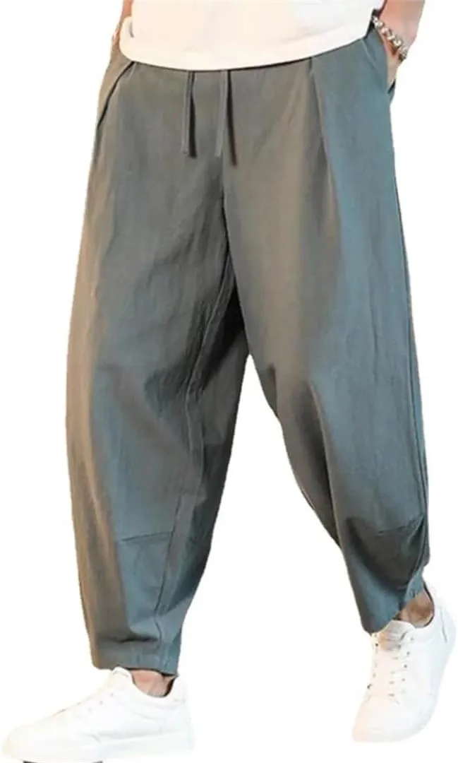 Pulcykp Mens Thin Harem Pants Breathable Solid Trousers Streetwear Loose Joggers Pants