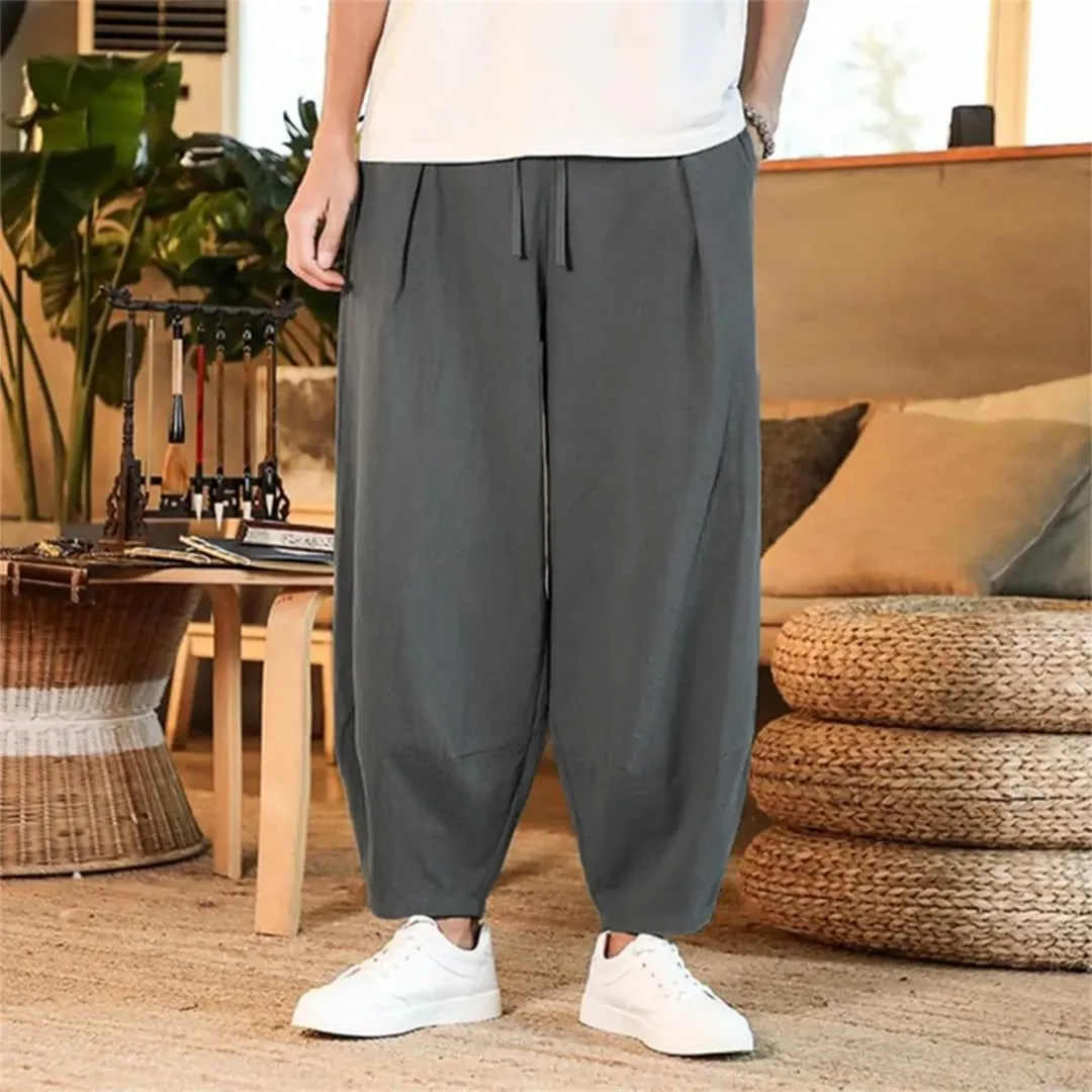 Pulcykp Mens Thin Harem Pants Breathable Solid Trousers Streetwear Loose Joggers Pants