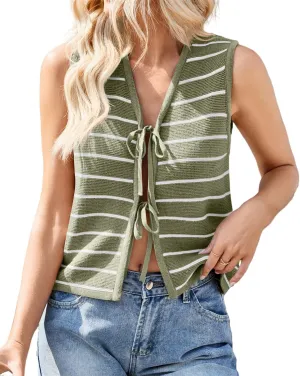 QegarTop Sweater Vest Women Crochet Tops Sleeveless Striped Summer Outfits 2025 Fashion Knit Clothes