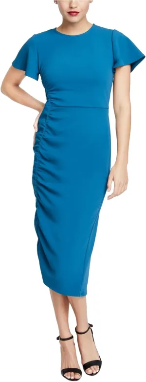 Rachel Roy Womens Pippa Ruched Sheath Midi Dress, Blue, Medium