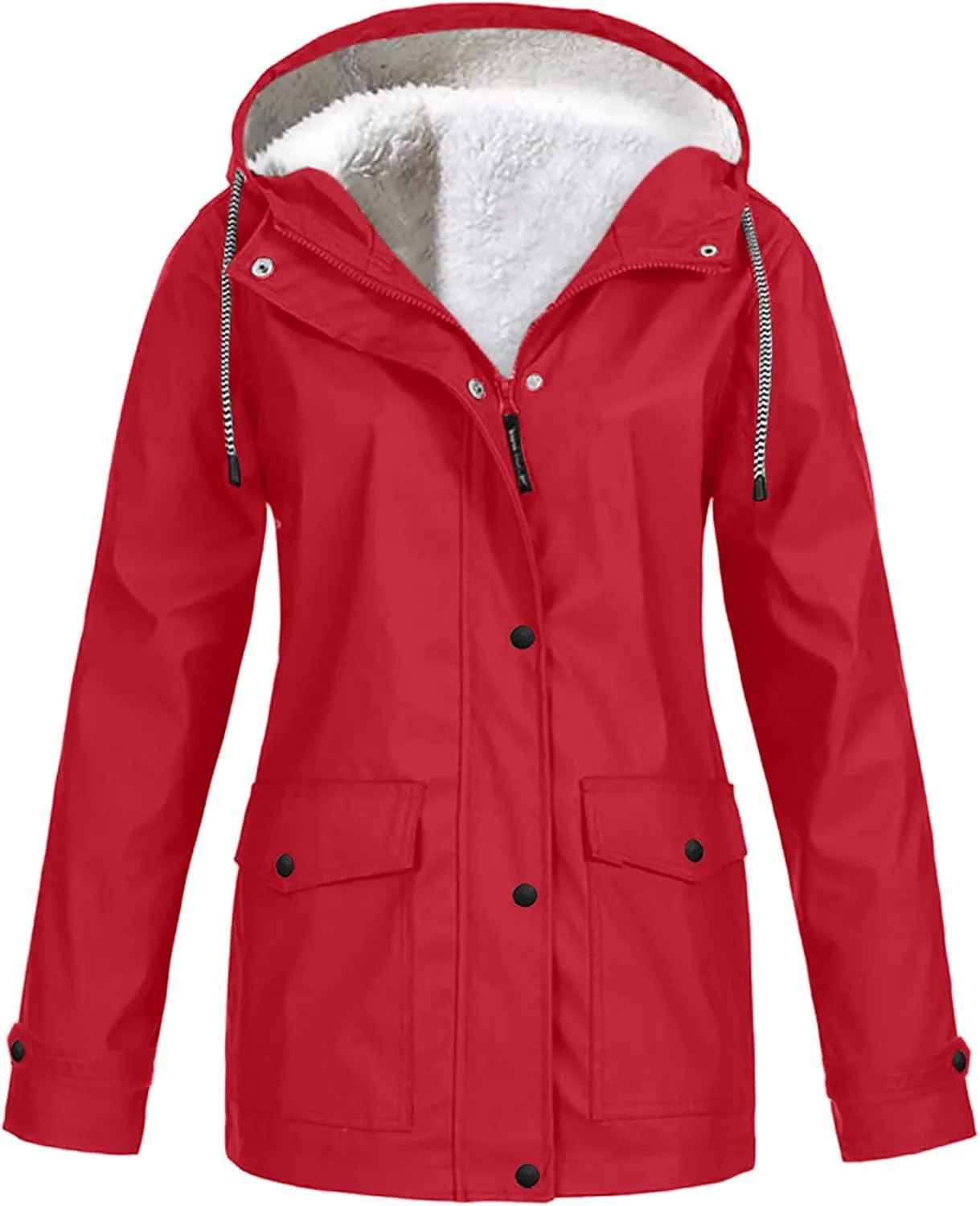 Rain Jacket for Women Waterproof Fleece Lined Fall Winter Coats Hooded Softshell Warm Windbreaker Trench Coat