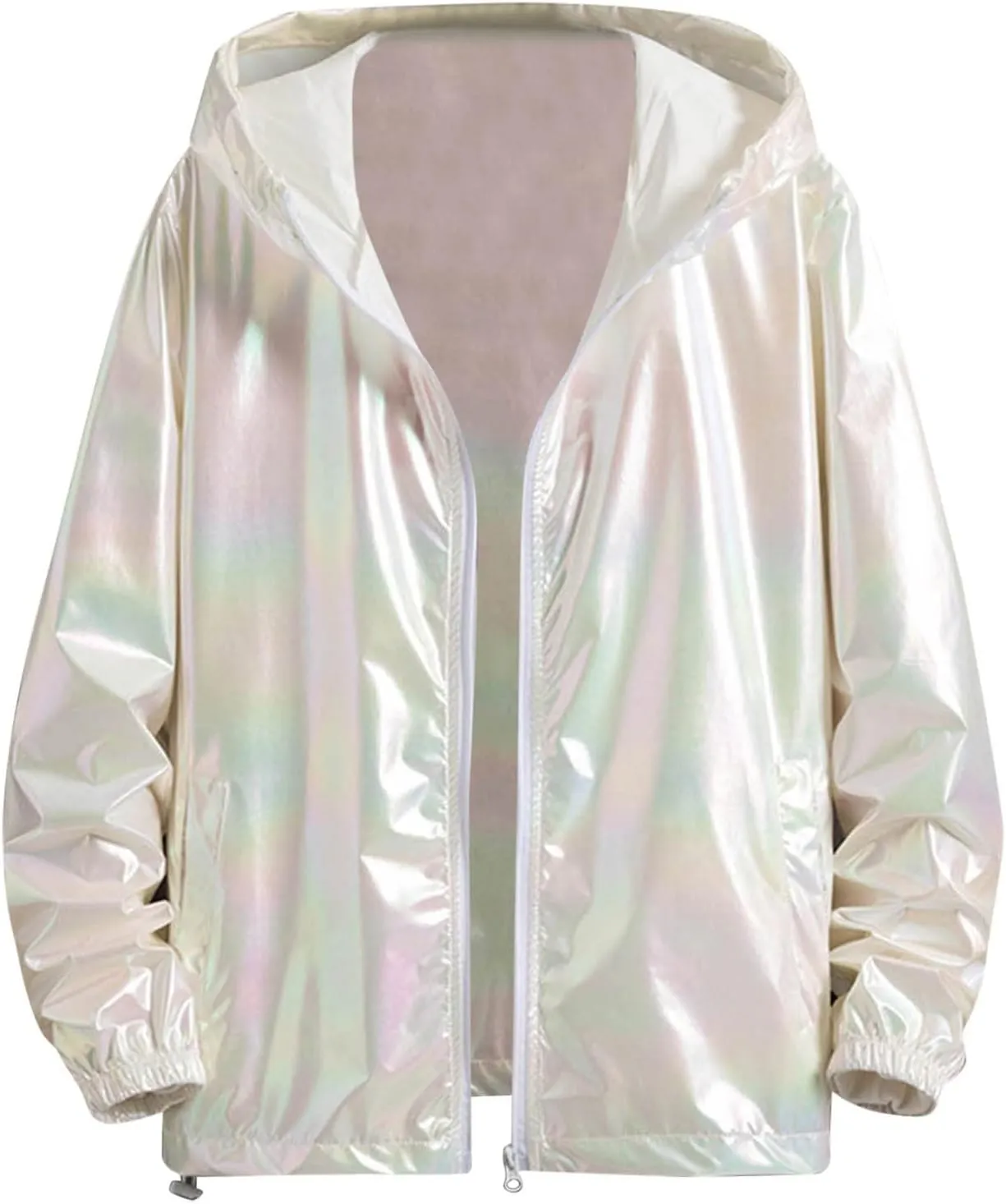 Rainbow Reflective Jacket for Men Trendy Gradient Shiny Hooded Jackets Lightweight Full Zip Runing Jacket