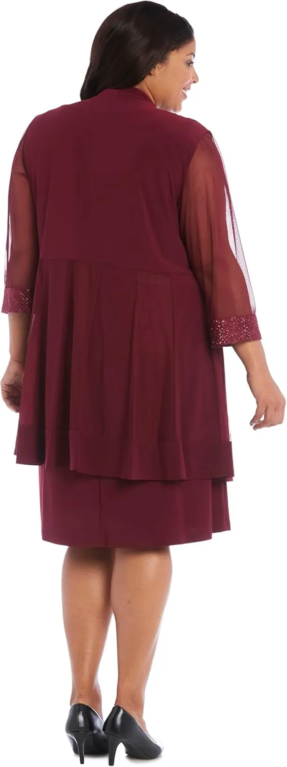 R&M Richards Womens Plus 2PC Mesh Inset Dress with Jacket