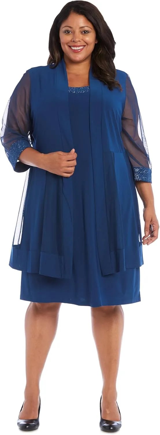R&M Richards Womens Plus 2PC Mesh Inset Dress with Jacket