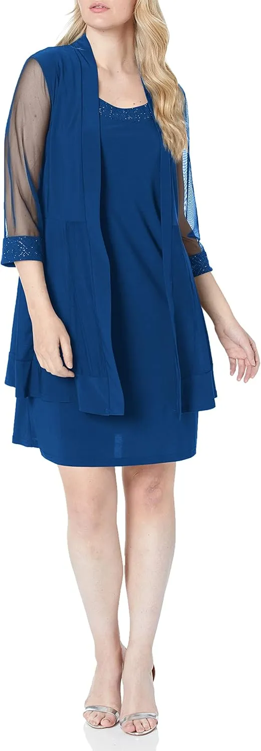 R&M Richards Womens Plus 2PC Mesh Inset Dress with Jacket