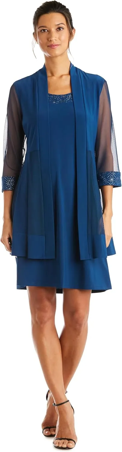 R&M Richards Womens Plus 2PC Mesh Inset Dress with Jacket
