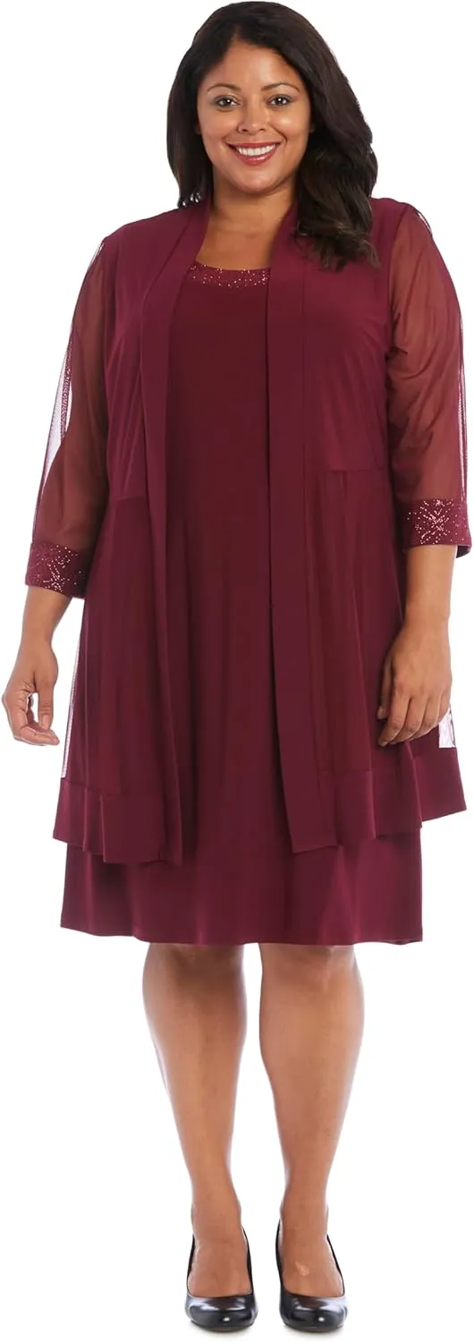 R&M Richards Womens Plus 2PC Mesh Inset Dress with Jacket